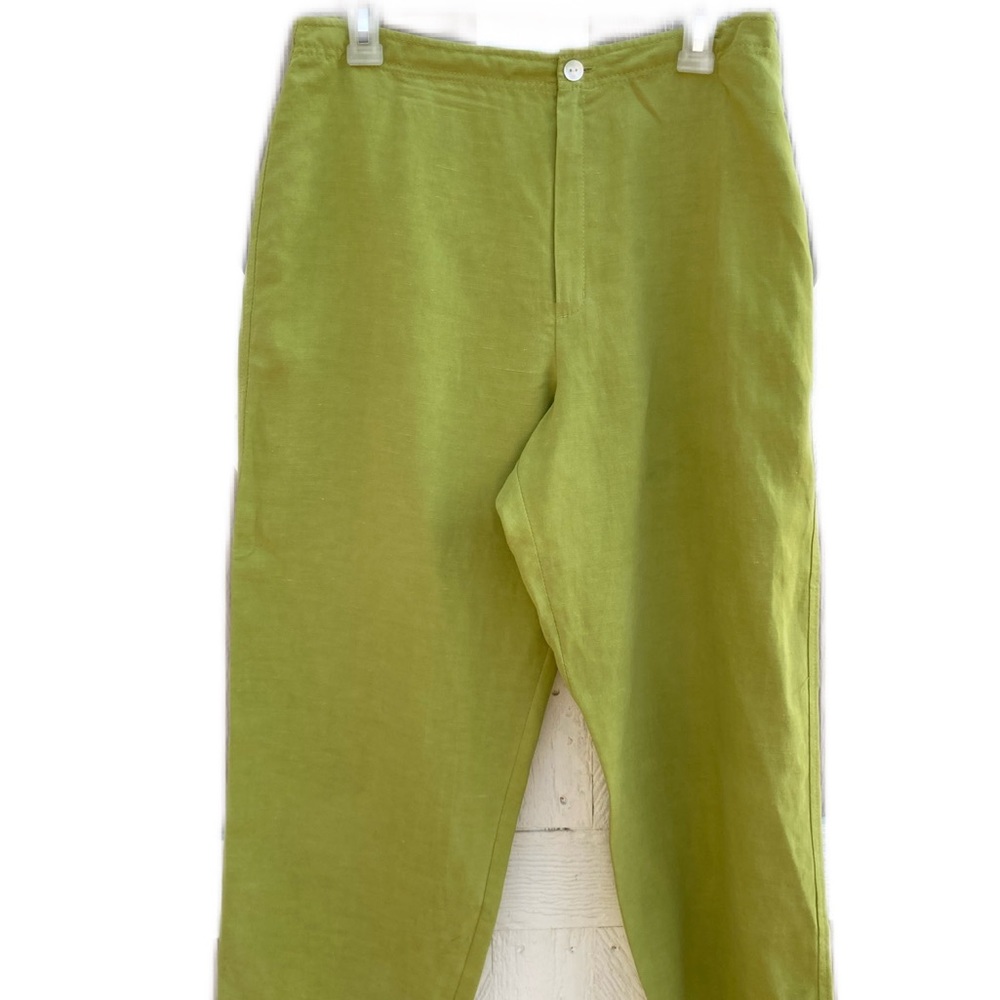 Chicos Women’s 2 (L 12) green silk linen 3/4 length pants